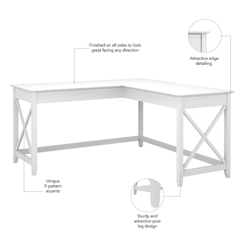Bureau d'angle en L 2 personnes, 60W x 60D, Blanc Pur / Cerise Bing / Gris Lavé