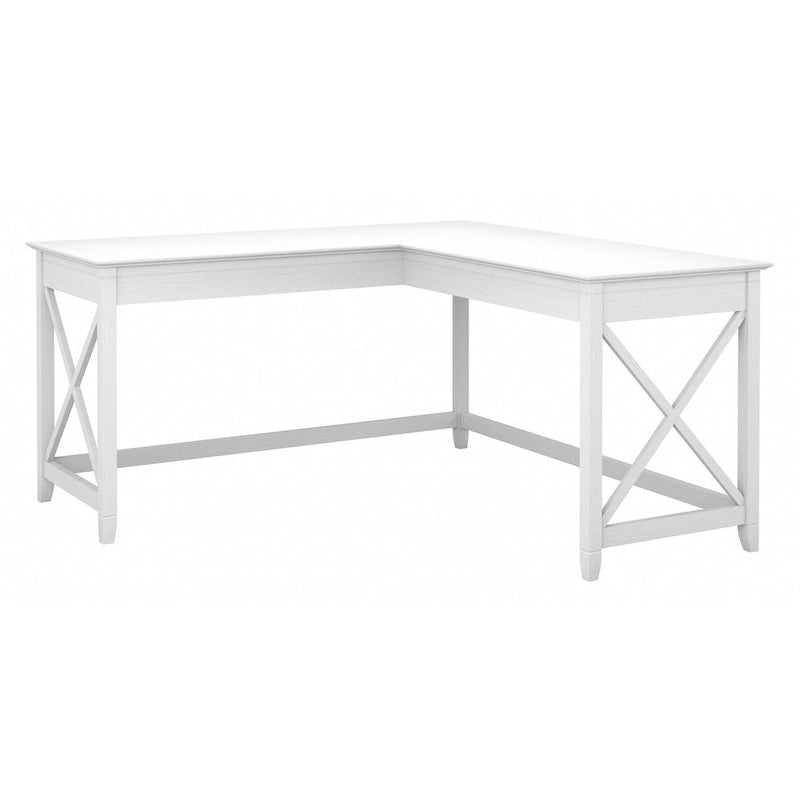 Bureau d'angle en L 2 personnes, 60W x 60D, Blanc Pur / Cerise Bing / Gris Lavé