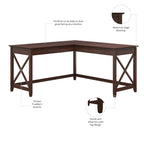 Bureau d'angle en L 2 personnes, 60W x 60D, Blanc Pur / Cerise Bing / Gris Lavé