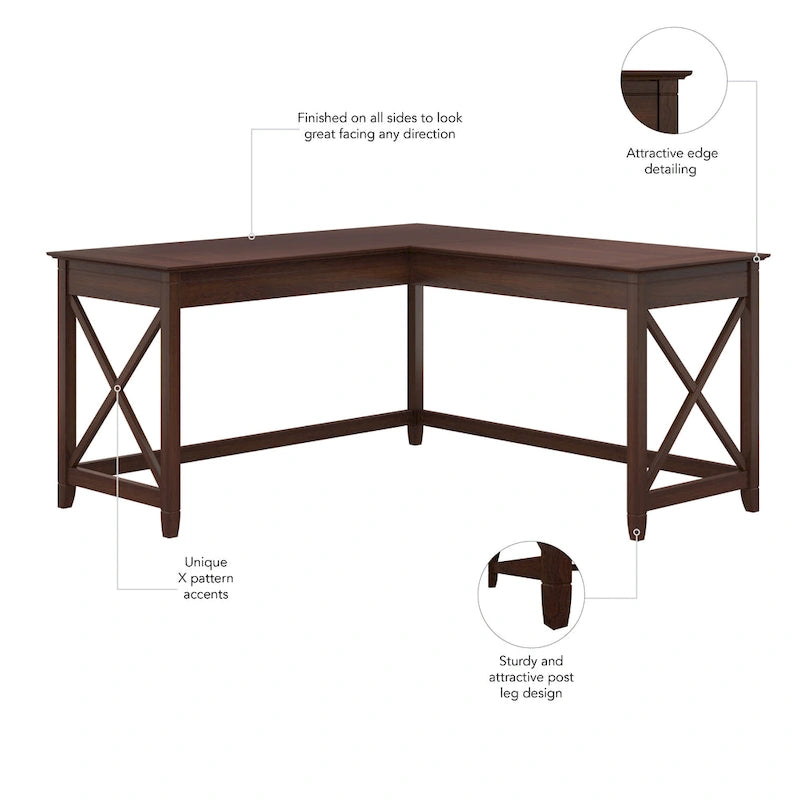 Bureau d'angle en L 2 personnes, 60W x 60D, Blanc Pur / Cerise Bing / Gris Lavé