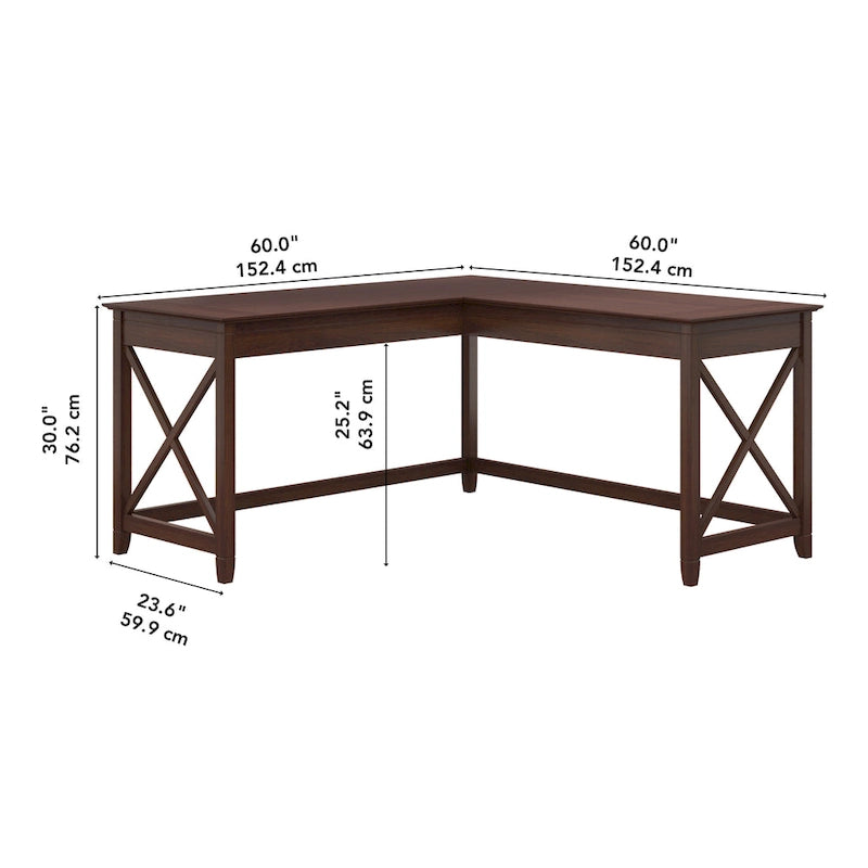 Bureau d'angle en L 2 personnes, 60W x 60D, Blanc Pur / Cerise Bing / Gris Lavé