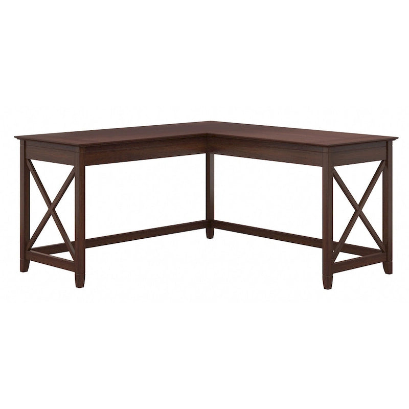 Bureau d'angle en L 2 personnes, 60W x 60D, Blanc Pur / Cerise Bing / Gris Lavé