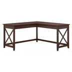 Bureau d'angle en L 2 personnes, 60W x 60D, Blanc Pur / Cerise Bing / Gris Lavé