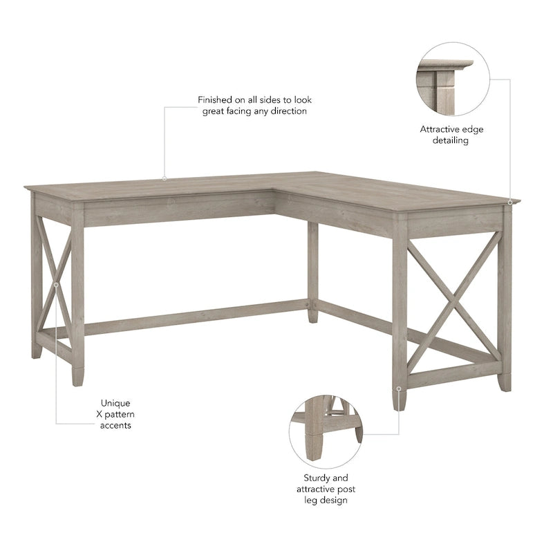 Bureau d'angle en L 2 personnes, 60W x 60D, Blanc Pur / Cerise Bing / Gris Lavé