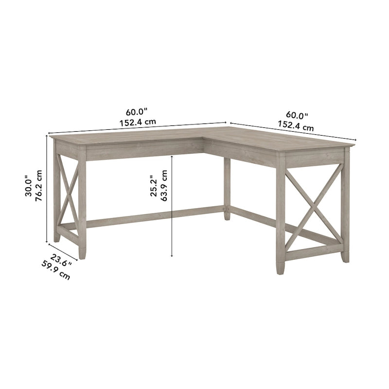 Bureau d'angle en L 2 personnes, 60W x 60D, Blanc Pur / Cerise Bing / Gris Lavé