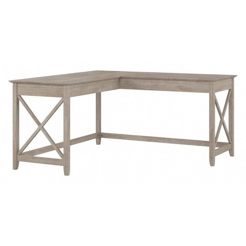 Bureau d'angle en L 2 personnes, 60W x 60D, Blanc Pur / Cerise Bing / Gris Lavé