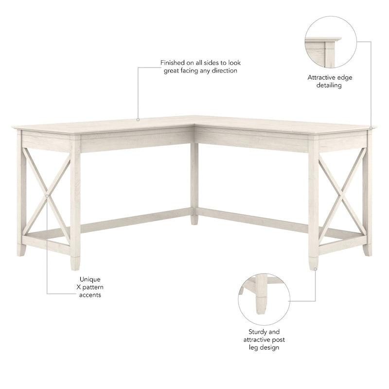 Bureau d'angle en L 2 personnes, 60W x 60D, Blanc Pur / Cerise Bing / Gris Lavé
