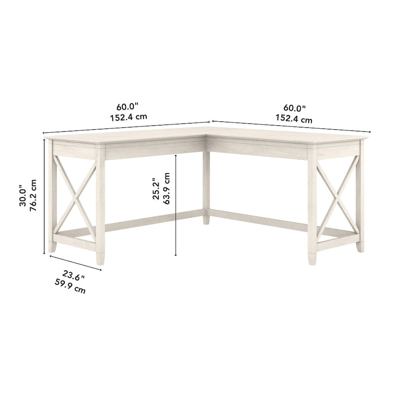 Bureau d'angle en L 2 personnes, 60W x 60D, Blanc Pur / Cerise Bing / Gris Lavé