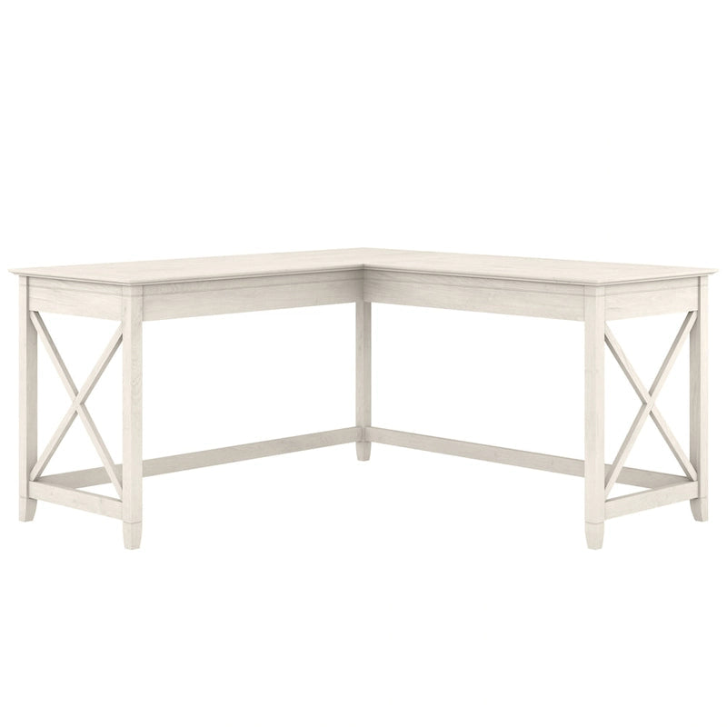 Bureau d'angle en L 2 personnes, 60W x 60D, Blanc Pur / Cerise Bing / Gris Lavé