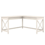 Bureau d'angle en L 2 personnes, 60W x 60D, Blanc Pur / Cerise Bing / Gris Lavé