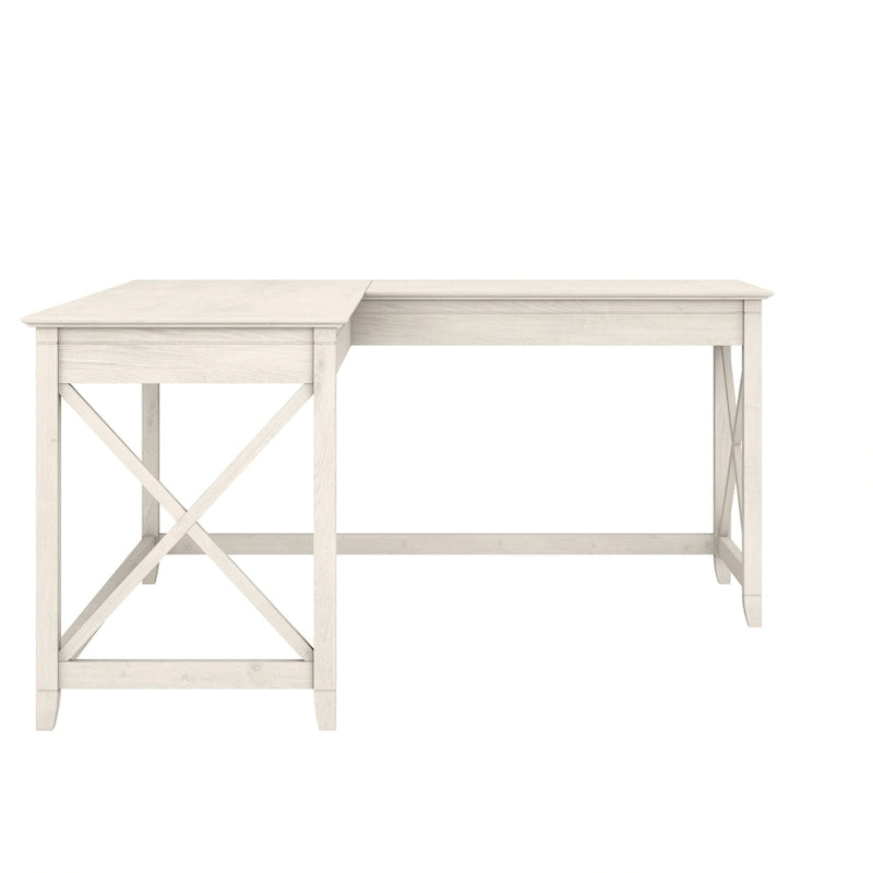 Bureau d'angle en L 2 personnes, 60W x 60D, Blanc Pur / Cerise Bing / Gris Lavé