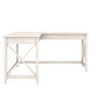 Bureau d'angle en L 2 personnes, 60W x 60D, Blanc Pur / Cerise Bing / Gris Lavé