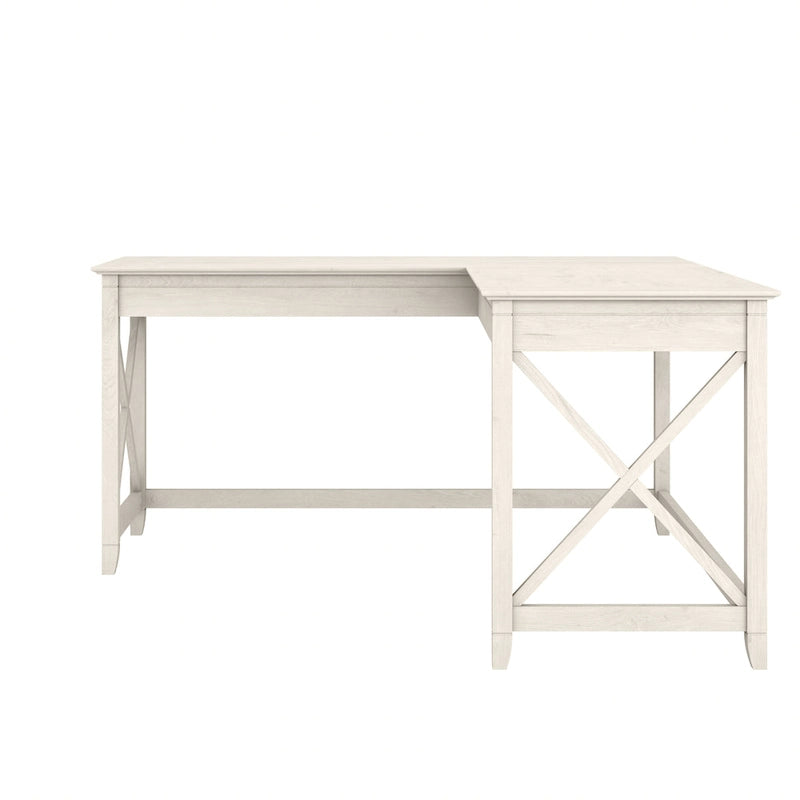 Bureau d'angle en L 2 personnes, 60W x 60D, Blanc Pur / Cerise Bing / Gris Lavé