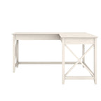 Bureau d'angle en L 2 personnes, 60W x 60D, Blanc Pur / Cerise Bing / Gris Lavé