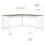 Bureau d'angle en L 2 personnes, 60W x 60D, Blanc Pur / Cerise Bing / Gris Lavé