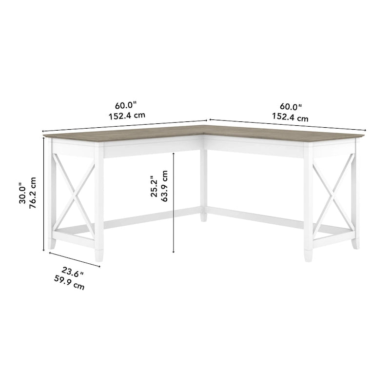 Bureau d'angle en L 2 personnes, 60W x 60D, Blanc Pur / Cerise Bing / Gris Lavé