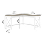 Bureau d'angle en L 2 personnes, 60W x 60D, Blanc Pur / Cerise Bing / Gris Lavé