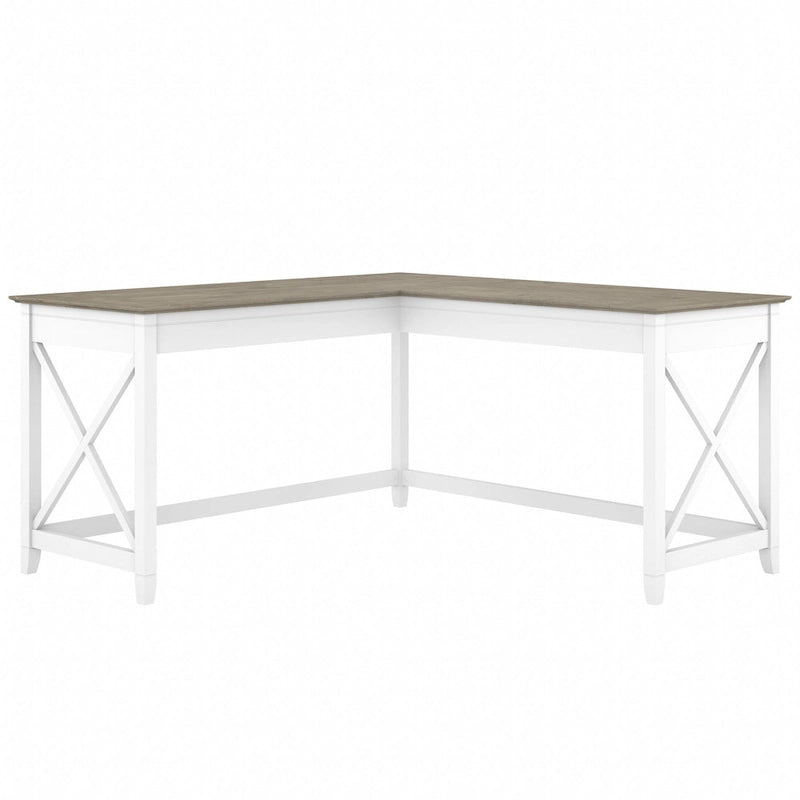 Bureau d'angle en L 2 personnes, 60W x 60D, Blanc Pur / Cerise Bing / Gris Lavé