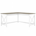 Bureau d'angle en L 2 personnes, 60W x 60D, Blanc Pur / Cerise Bing / Gris Lavé