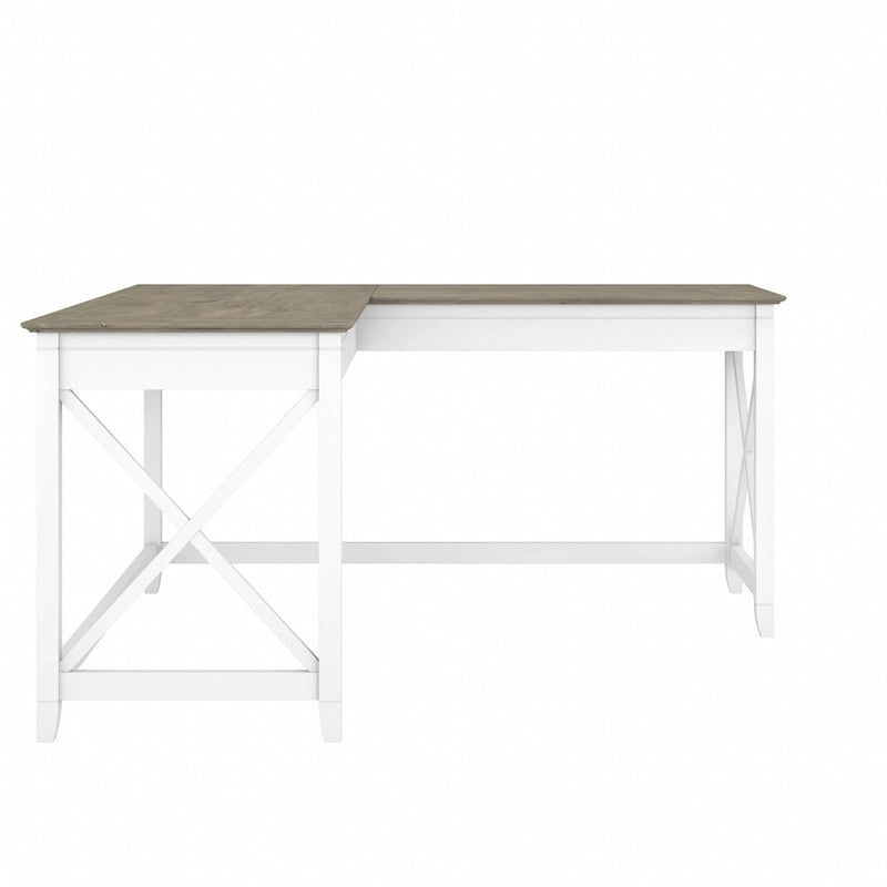 Bureau d'angle en L 2 personnes, 60W x 60D, Blanc Pur / Cerise Bing / Gris Lavé