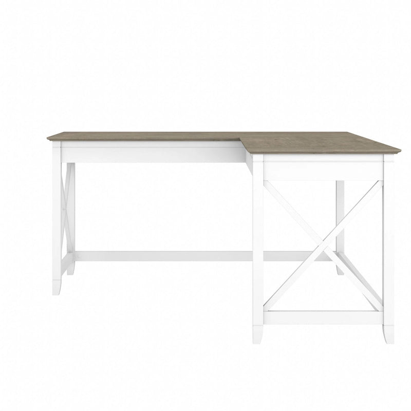 Bureau d'angle en L 2 personnes, 60W x 60D, Blanc Pur / Cerise Bing / Gris Lavé