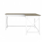 Bureau d'angle en L 2 personnes, 60W x 60D, Blanc Pur / Cerise Bing / Gris Lavé