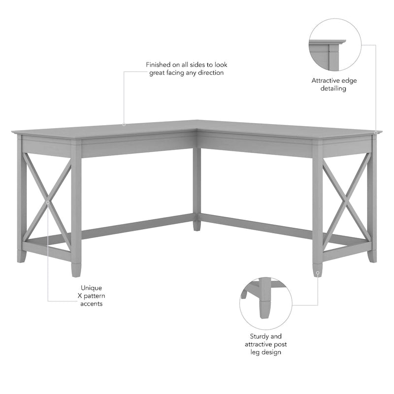 Bureau d'angle en L 2 personnes, 60W x 60D, Blanc Pur / Cerise Bing / Gris Lavé