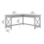 Bureau d'angle en L 2 personnes, 60W x 60D, Blanc Pur / Cerise Bing / Gris Lavé