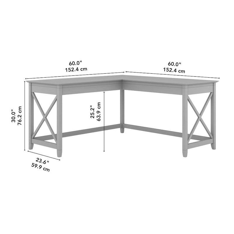 Bureau d'angle en L 2 personnes, 60W x 60D, Blanc Pur / Cerise Bing / Gris Lavé