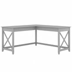 Bureau d'angle en L 2 personnes, 60W x 60D, Blanc Pur / Cerise Bing / Gris Lavé