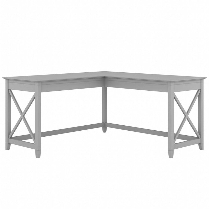 Bureau d'angle en L 2 personnes, 60W x 60D, Blanc Pur / Cerise Bing / Gris Lavé