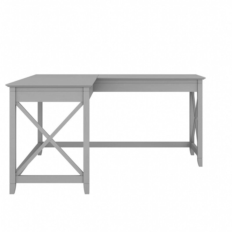 Bureau d'angle en L 2 personnes, 60W x 60D, Blanc Pur / Cerise Bing / Gris Lavé