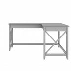 Bureau d'angle en L 2 personnes, 60W x 60D, Blanc Pur / Cerise Bing / Gris Lavé
