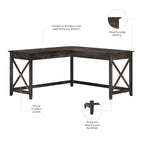 Bureau d'angle en L 2 personnes, 60W x 60D, Blanc Pur / Cerise Bing / Gris Lavé