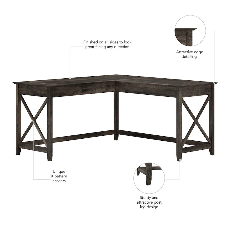 Bureau d'angle en L 2 personnes, 60W x 60D, Blanc Pur / Cerise Bing / Gris Lavé