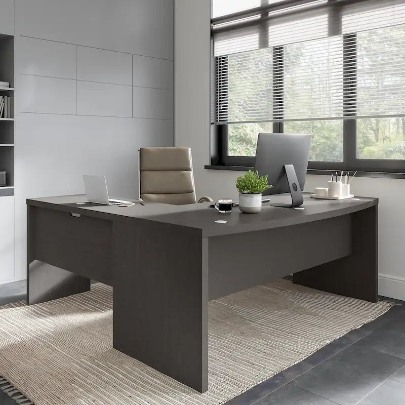 Bureau d'angle en L, façade galbée, plusieurs coloris, 1 à 2 personnes