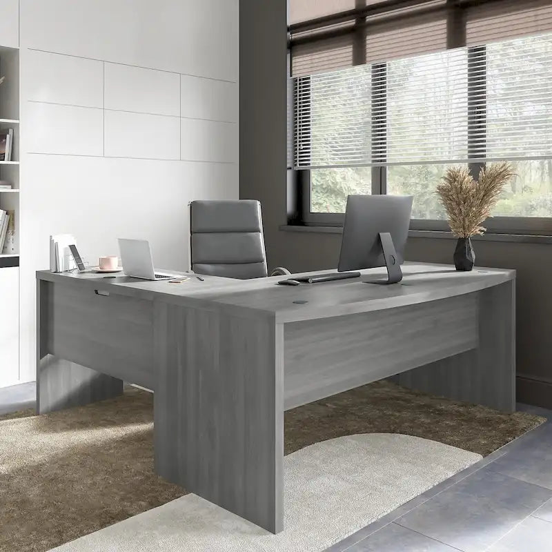 Bureau d'angle en L, façade galbée, plusieurs coloris, 1 à 2 personnes