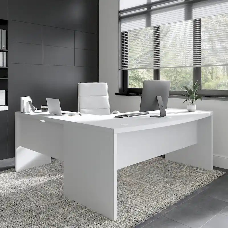 Bureau d'angle en L, façade galbée, plusieurs coloris, 1 à 2 personnes