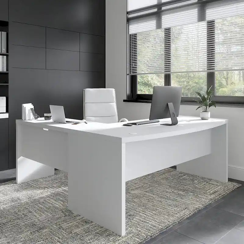 Bureau d'angle en L, façade galbée, plusieurs coloris, 1 à 2 personnes