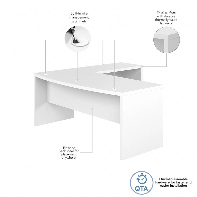 Bureau d'angle en L, façade galbée, plusieurs coloris, 1 à 2 personnes