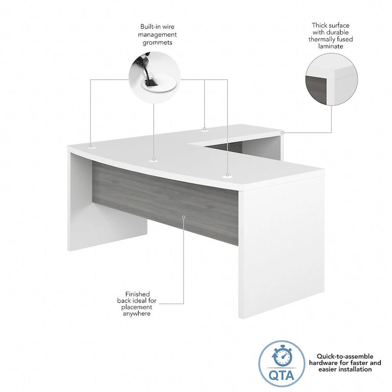 Bureau d'angle en L, façade galbée, plusieurs coloris, 1 à 2 personnes