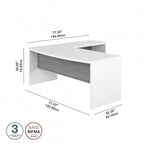 Bureau d'angle en L, façade galbée, plusieurs coloris, 1 à 2 personnes