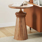Table d'appoint ronde sur pied en bois de manguier et métal doré