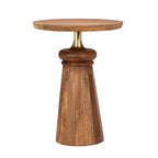 Table d'appoint ronde sur pied en bois de manguier et métal doré