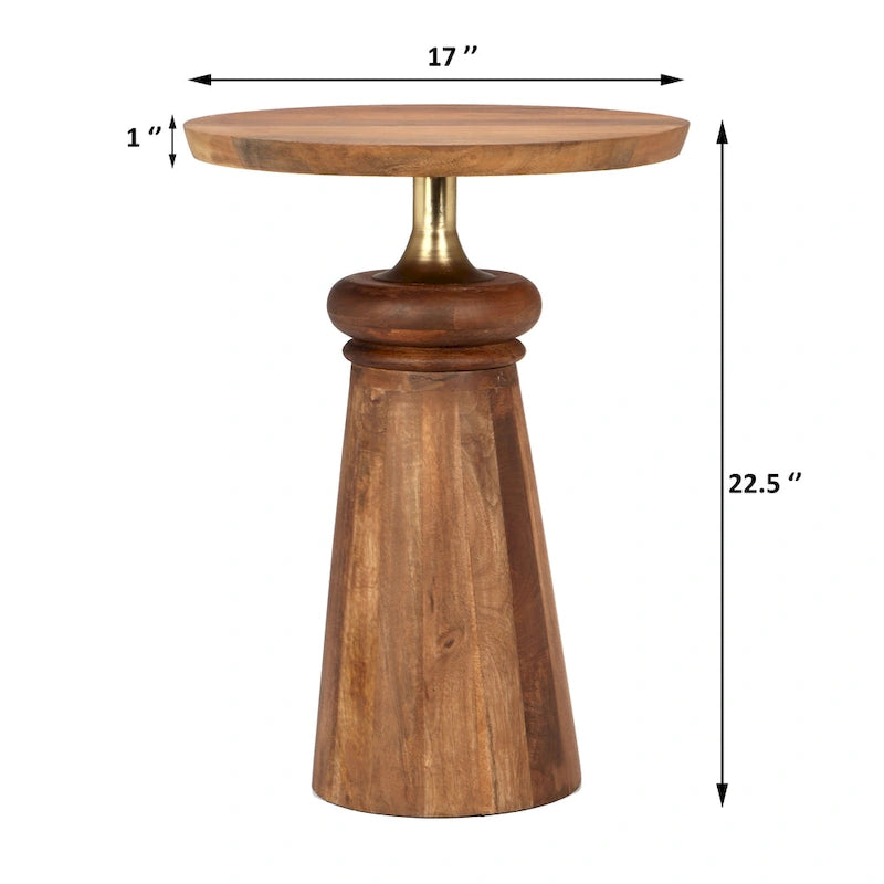 Table d'appoint ronde sur pied en bois de manguier et métal doré