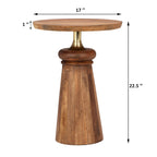 Table d'appoint ronde sur pied en bois de manguier et métal doré