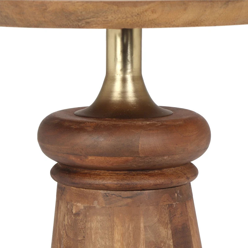 Table d'appoint ronde sur pied en bois de manguier et métal doré