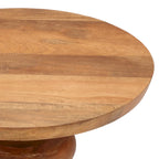 Table d'appoint ronde sur pied en bois de manguier et métal doré