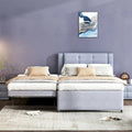 Lit plateforme grand format gris/beige avec lit gigogne, plat ou surélevé, 2 personnes