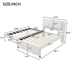 Lit plateforme grand format gris/beige avec lit gigogne, plat ou surélevé, 2 personnes